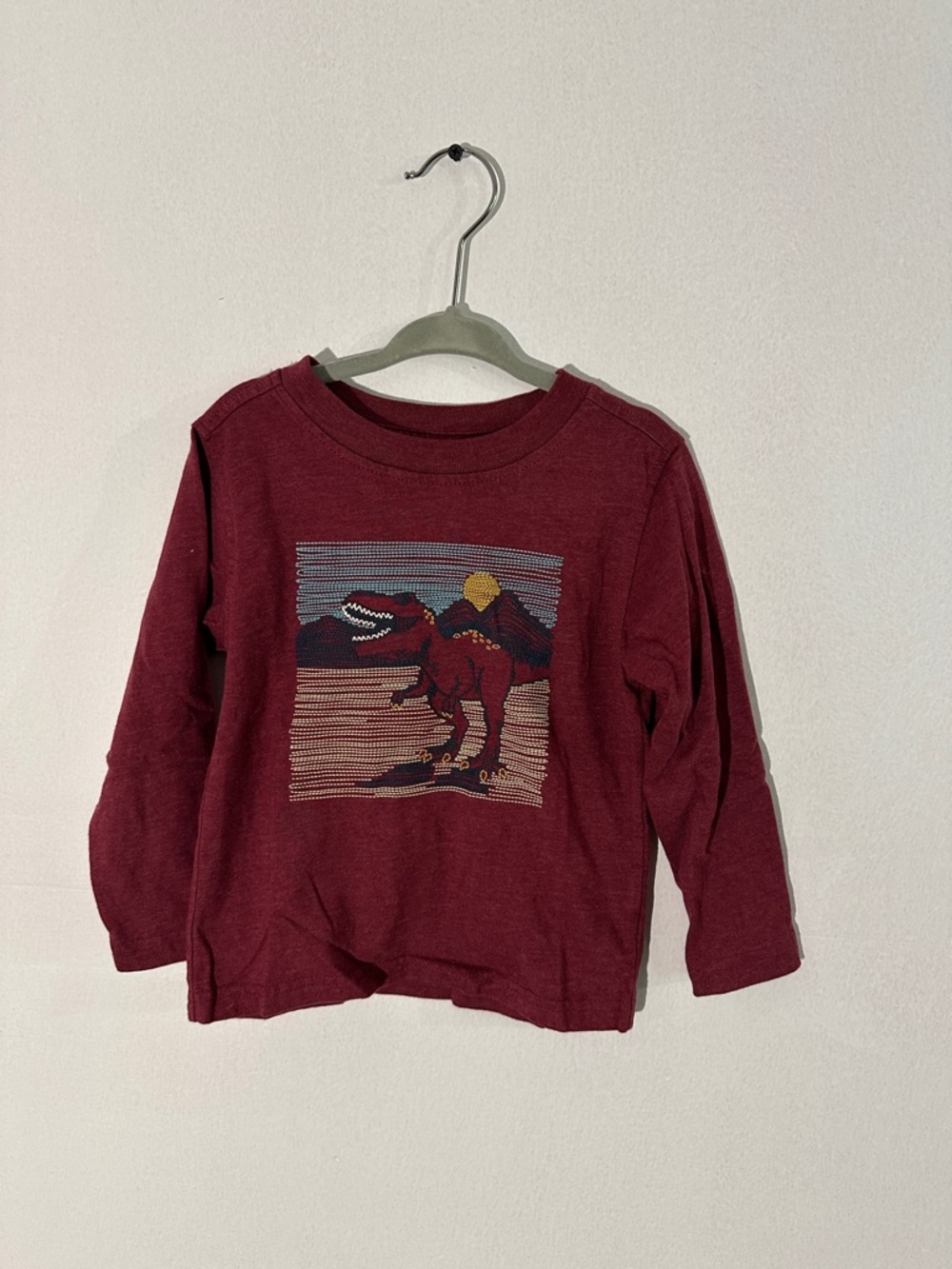 Kids Headquarters Maroon Dinosaur Long Sleeve Tee